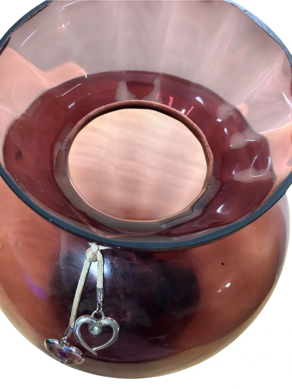 Decorative Amethyst Glass Vase with Heart Charm